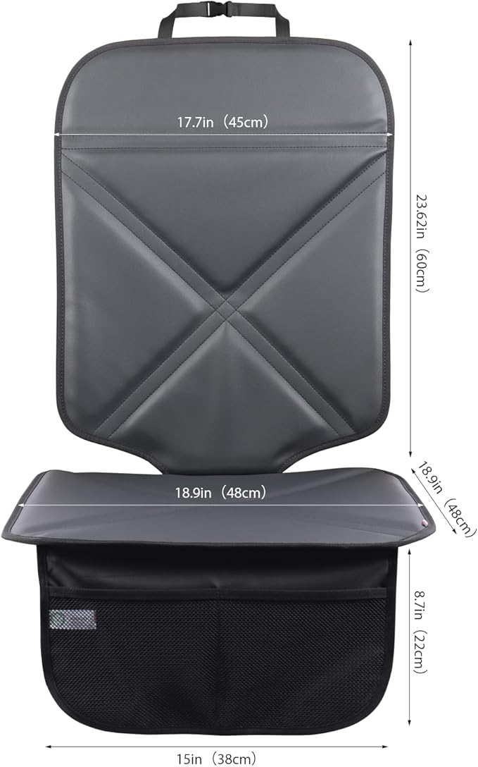 Viaviat Car Seat Protector Leather Waterproof Child Safety Seat Protector Cover with Thick Pad and 2 Large Pockets Durable Kick Mat for All Auto Seat (Black)