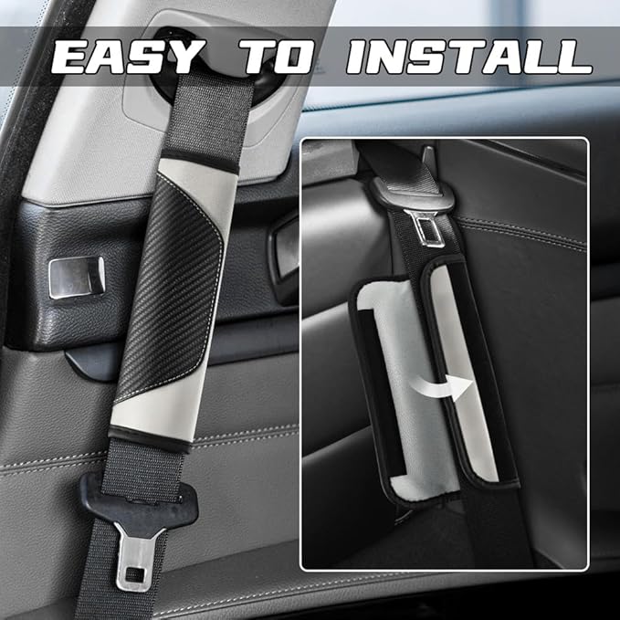 2PCS Car Seat Belt Cover Pad, Soft Carbon Fiber Leather Seatbelt Shoulder Protector for a More Comfortable Driving, Universal Safety Belt Strap Cover to Protect Your Neck (White)