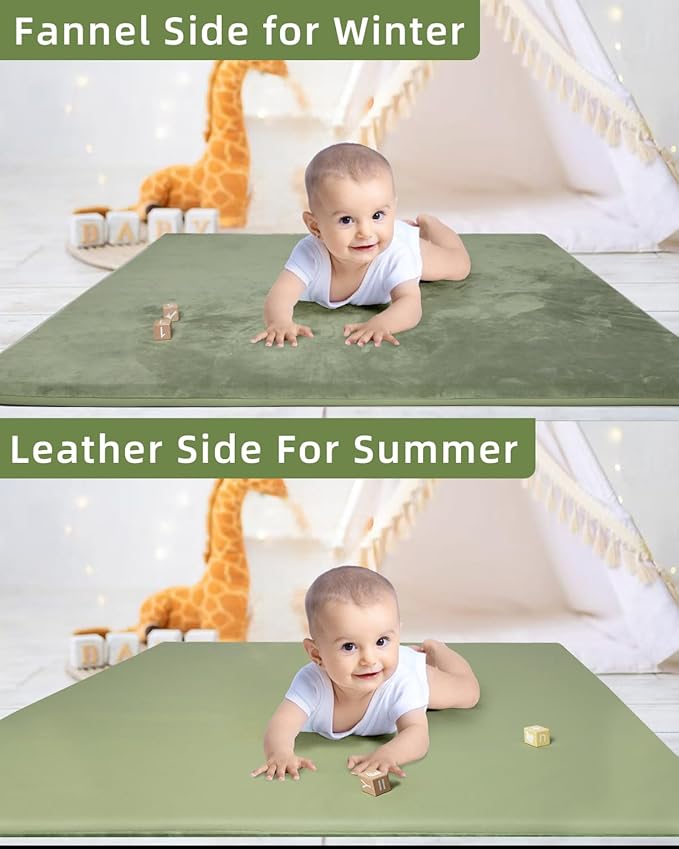 Padded Baby Play Mat for Floor,1.2" Thick 50x50 Play Crawling Mat with Removable Washable Cover,Non Slip Soft Nursery Rug for Toddlers,Infants,Kids, Easy to Clean Yoga Mat, Sage Green