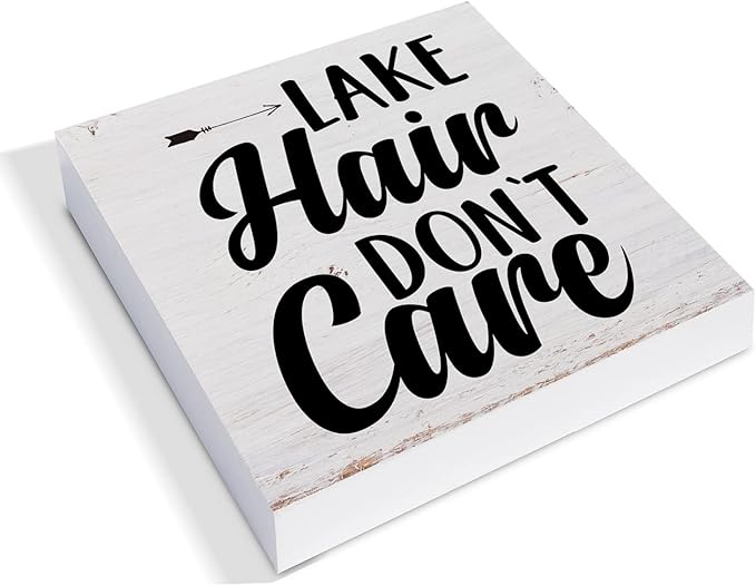 Country Lake Wood Box Sign Decor Desk Sign Humorous Lake Quote Wooden Box Block Sign Summer Rustic Home Shelf Wall Decoration