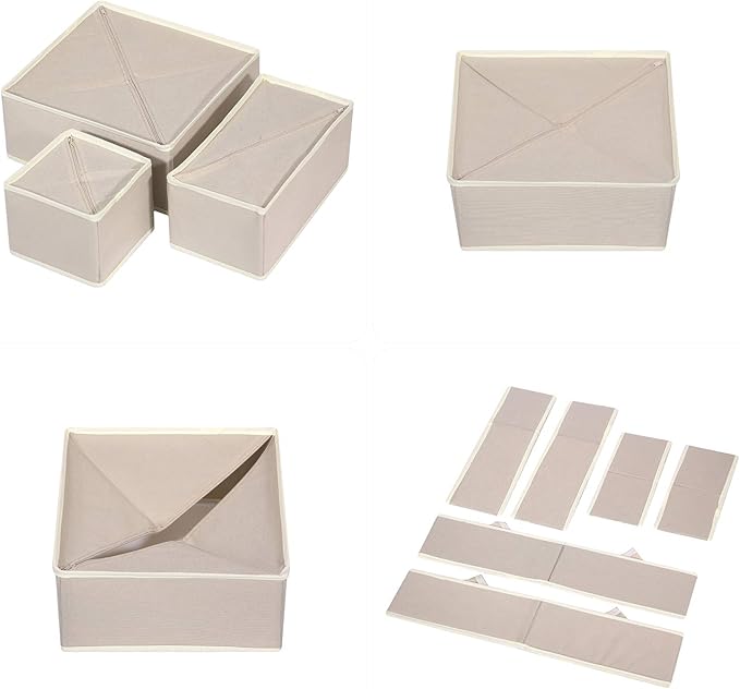 DIOMMELL 11 Pack Foldable Cloth Storage Box Closet Dresser Drawer Organizer Fabric Baskets Bins Containers Divider for Clothes Underwear Bras Socks Lingerie Clothing,Beige 245