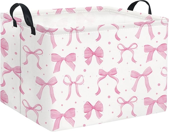HIYAGON Rectangular Kids Basket Baby Girl Basket Fabric Storage Bin Organizer Box Room Decor(Dreamy Bowknot)