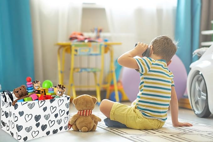 Sanjiaofen Rectangular Kids Baskets,Heart Storage Bins Organizer.Cute Storage Bin with Handles. Kids Basket,Girls Room Decor,Books Basket, Gifts Bins Empty.(Black Heart)