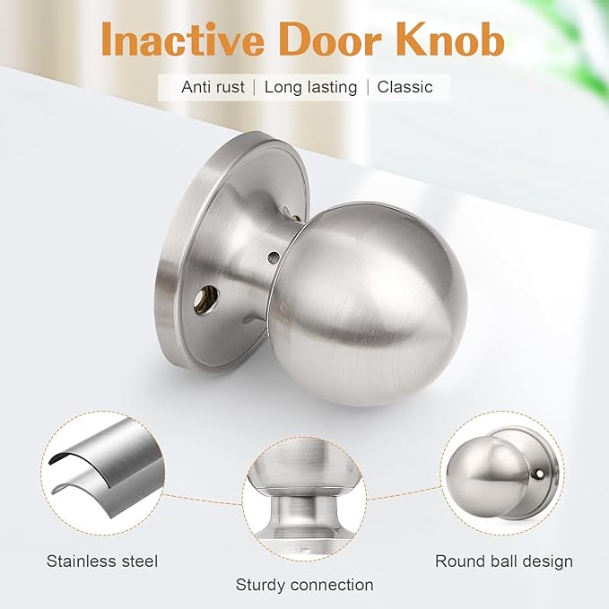 Probrico 8 Pack Dummy Door Knobs Brushed Nickel Finish, One Side Dummy Lever, Stainless Steel Half Handle for French Doors, Round Ball Knob