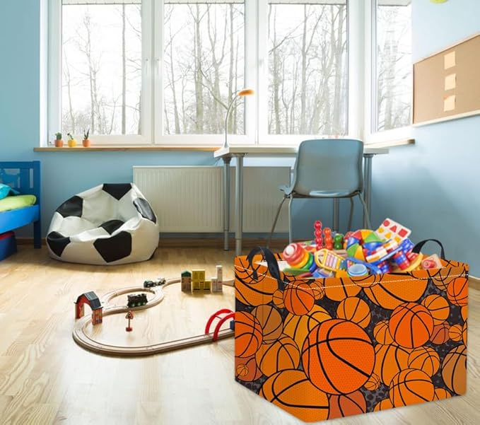 TIBAOLOVER Rectangular Basketball Kids Storage Basket Gift & Baby Storage Bin Organizer Shelf Book Basket Room Decor (Basketballs)