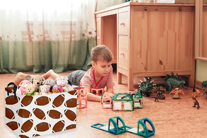 Sanjiaofen Rectangular Football Basket,Kids Baskets for Kids.Waterproof PE Coating Cute Bins with Handles.Boys Basket,Toys Box,Books Baskets,Gifts Box. (Rugby)