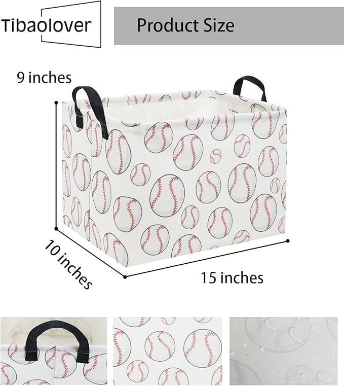 TIBAOLOVER Rectangular Baseball Basket Kids Baby Storage Basket Cute Kids Toy Storage Bin Organizer Shelf Book Sports Room Decor(Baseball)