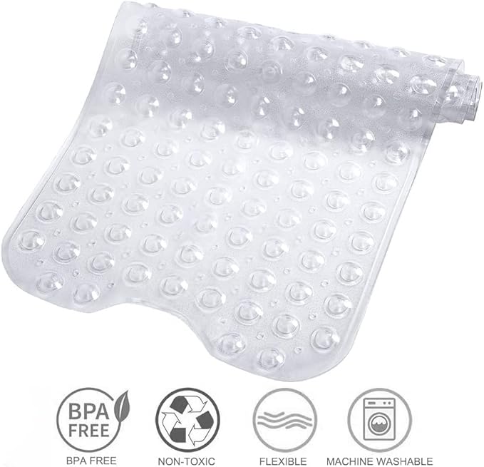 Tree Bud Bathtub Mats for Shower Tub Non-Slip Bath Mat 39 x 16 Inch Extra Long Shower Mat, Bath Tub Mat for Bathroom with Machine Washable, BPA Free for Kids (Clear)