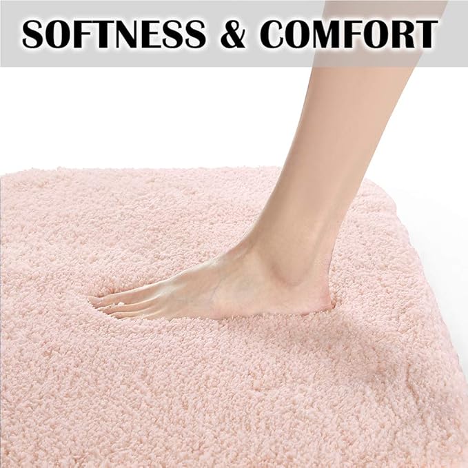 Suchtale Bathroom Contour Rug Non Slip Bath Mat Water Absorbent Soft Microfiber Shaggy Bathroom Mat Machine Washable Bath Rug for Bathroom Thick Plush U Shape Toilet Rug (20 x 24, Blush)