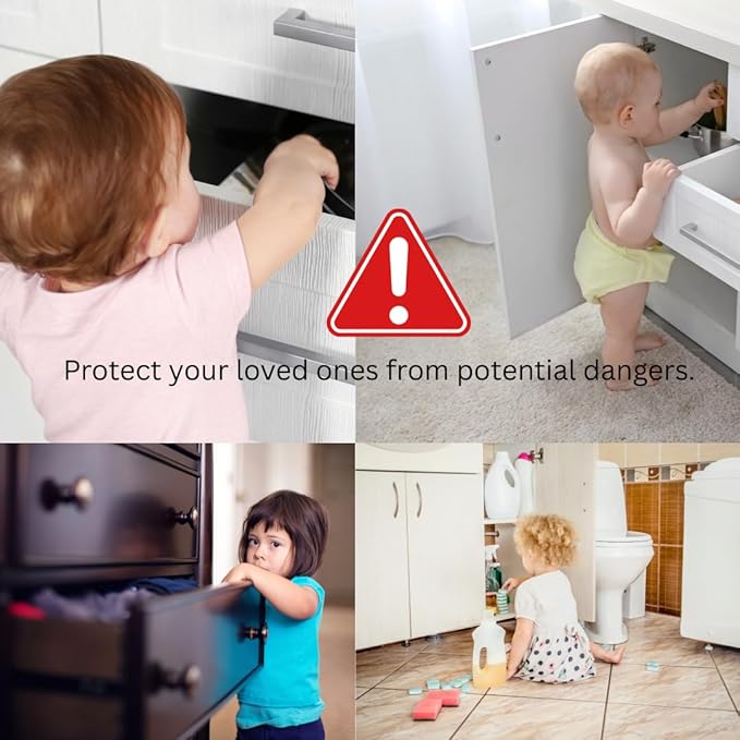 CUTESAFETY - Child Safety Cabinet Locks (2 Pack) – Adjustable Baby Proofing Strap Latches with Strong 3M Adhesive – No Drill Childproof Locks for Drawers, Cabinets, Fridge, Door, Closet, White