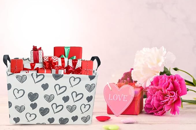 Sanjiaofen Rectangular Kids Baskets,Heart Storage Bins Organizer.Cute Storage Bin with Handles. Kids Basket,Girls Room Decor,Books Basket, Gifts Bins Empty.(Black Heart)