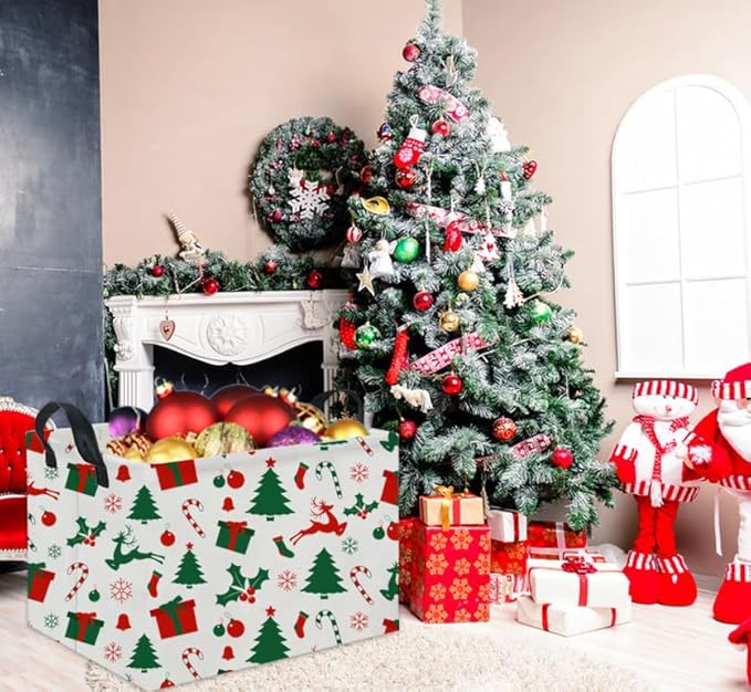 TIBAOLOVER Rectangular Christmas Basket Tree Cute Christmas Gift Baskets for Families Baby Storage Bin Kids Toy Storage Bin Organizer Box Christmas Room Decor for Christmas Parties(Christmas Tree)