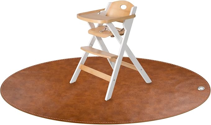 Linkidea Vegan Leather Splat Mat for Under High Chair - Floor Protector for Kids, Reusable Infant Food Splash Spill Mat, Portable Picnic Blanket Outdoor (Brown)