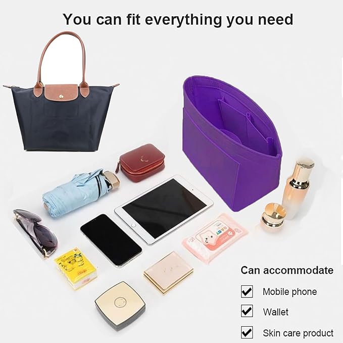 Lckaey bag Organizer Insert for longchamp le pliage organizer insert Handbags Organizer 1012purple-M