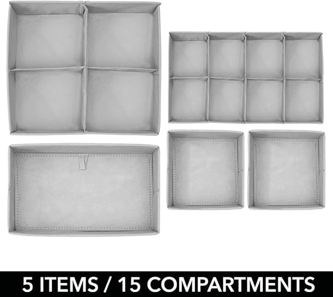 mDesign Soft Fabric Dresser Drawer/Closet Divided Storage Organizer Bins for Nursery - Holds Blankets, Bibs, Socks, Lotion, Clothes, Shoes, Toys - Set of 5 - Gray/White Polka Dot