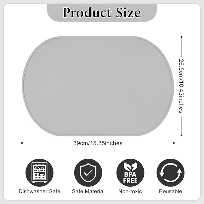 yuuzue Silicone Placemat Set of 4, Heat Resistant Placemats for Dinning Table, Reusable Portable Kids Baby Placemats, Waterproof Stain-Proof Toddler Food Mats, Easy to Clean Silicone Mat Oval Placemat