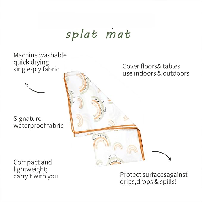 Baby Splat Mat for Under High Chair, 51 x 51 Inch Wipeable Splash Mat，Floor Protector，Wipe-Clean Tablecloth and Playing Mat (Rainbow)