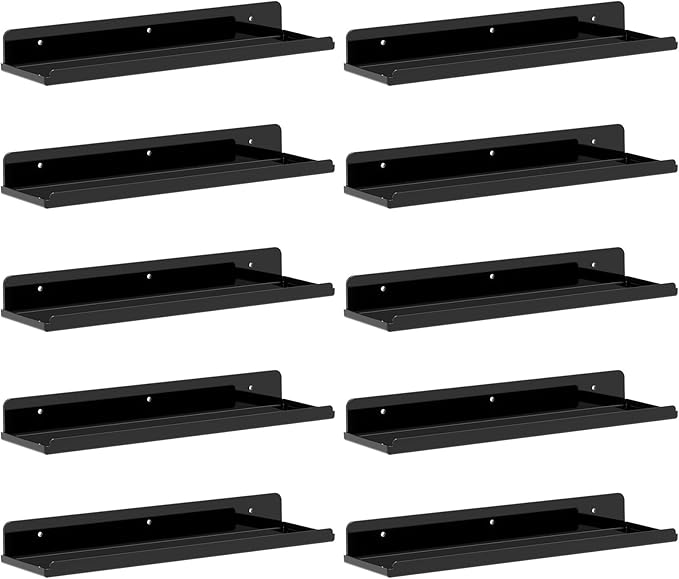 Lifewit Floating Shelves for Bathroom, 15" Clear Wall Organizer for Makeup, Perfume, Figures, Photo, Decor Shelf for Nursery, Living Room, Bedroom, Kitchen, Over Toilet Storage Rack, Black, 10 Pack