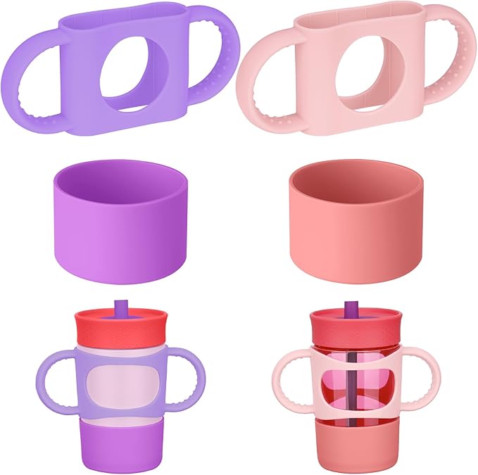 NiHome Silicone Double Handle & Boot for Owala Kids’ Tumbler 12oz 15oz, Easy to Install for Toddlers to Grip & Train, Shock-Absorbing Bottom Sleeve Drop Protection, 2Pcs (Pink + Purple)