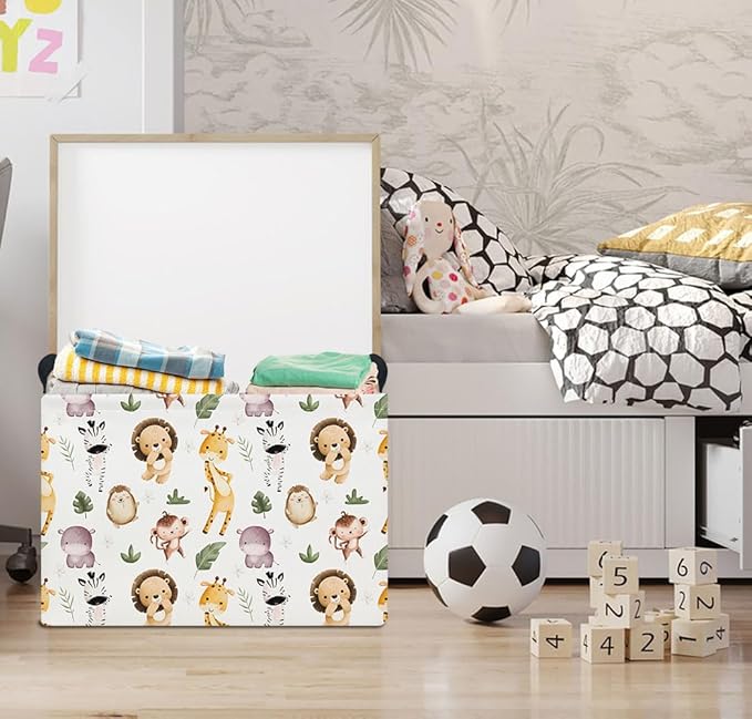 HKEC Rectangle Storage Basket with Handles,Collapsible Storage Bin,Books Box,Gift Basket(Dancing Animal)
