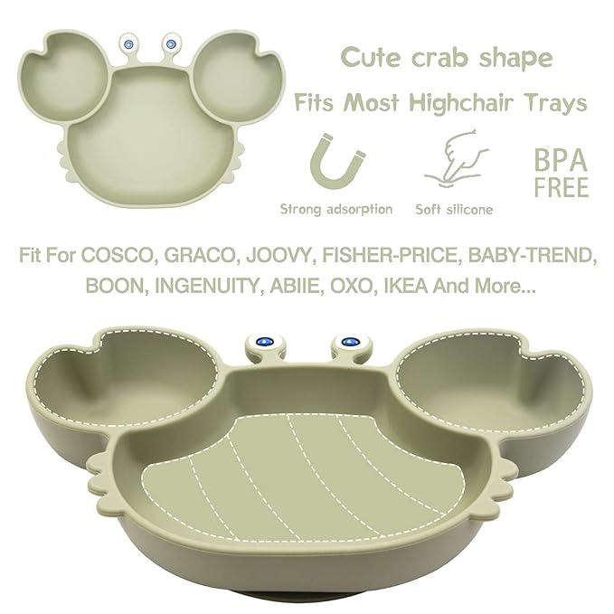 Linowos Silicone Suction Plate for Toddlers - Self Feeding Training Divided Plate Dish and Bowl for Baby and Toddler, Fits for Most Highchairs Trays, BPA Free Microwave Dishwasher Safe