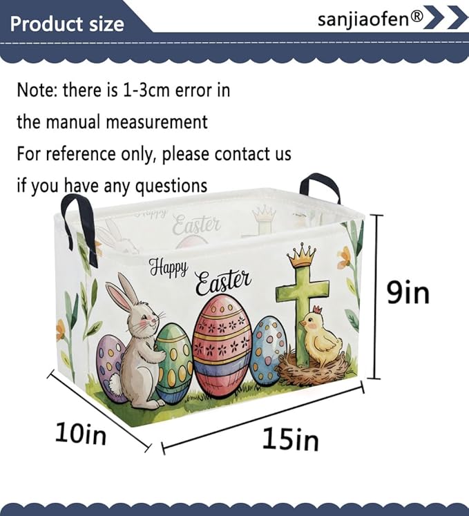 Sanjiaofen Rectangular Easter Baskets, Eggs Basket for Kids.Bunny Basket with Handles.Boys and Girls,Bunny Eggs Decor,Books,（ Easter
