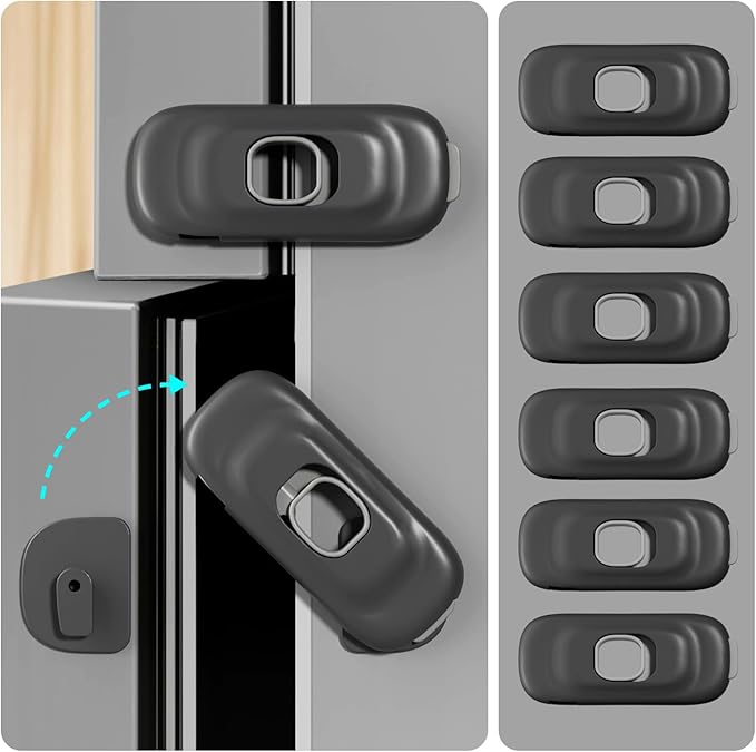 Cabinet Fridge Locks Baby Proofing, 6 Pack Child Proof Cabinet Refrigerator Locks, Baby Child Safety Frigerator Locks for Cabinets, with Strong Adhesive Pad for Draw Kitchen Oven (Black, 6 Pack)