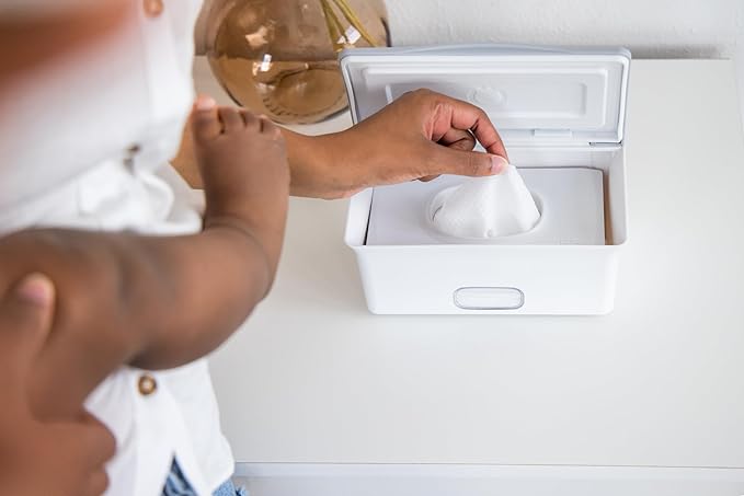 Ubbi Set of 2 Baby Wipes Dispensers with Weighted Plates and Secure Seals, Nursery and Baby Registry Essential to Keep Wipes Fresh and Changing Table Organized, Gray