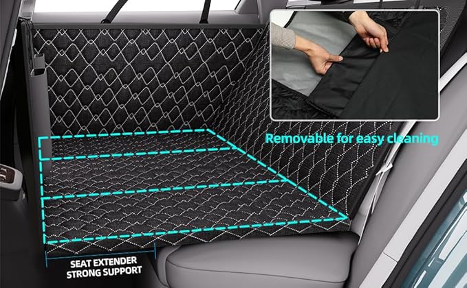 Back Seat Extender for Dogs Premium Waterproof Dog Seat Cover for Back Seat- Heavy-Duty Non-Slip Bench Protector Split Bench Access & Safety Leash Anchor Universal SUV/Truck/Car Fit
