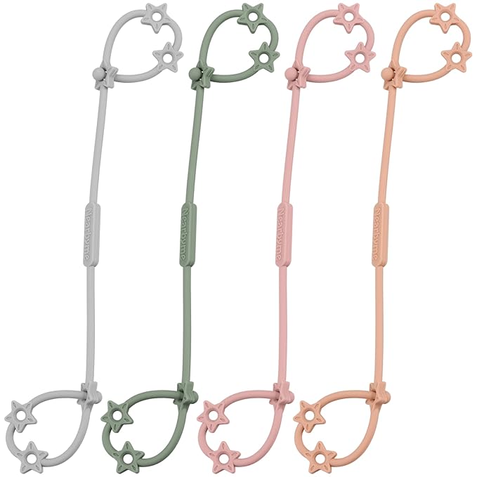 Toy Straps for Baby, 4 Pack Adjustable Stretchable Sippy Cup Straps, Sippy Bottles or Pacifier to Stroller, Highchair, Car Seat, Hanging Basket (4Pack,Gray/Sage/Blush/Muted)