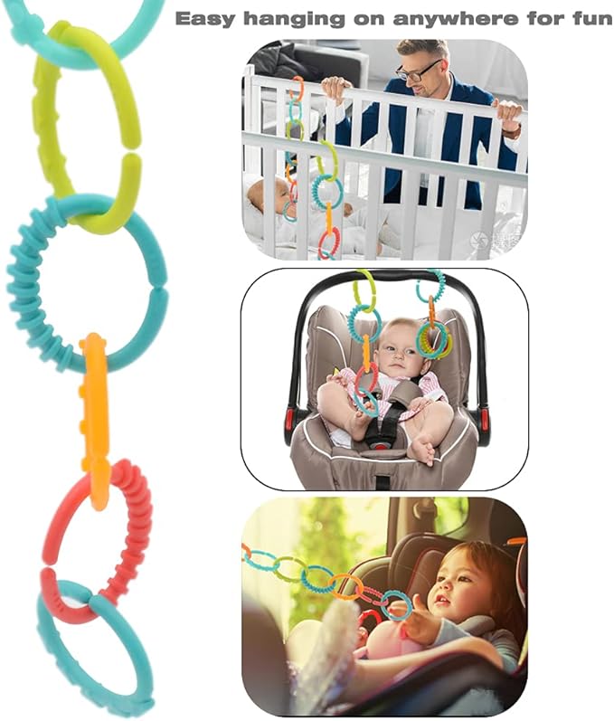 24 Pack Baby Rings Link Toys for Hanging Toy, Connecting Rings Toys for Infant Boy Girl, Early Learning Toys Car Seat and Stroller Travel Accessory Set with Storage Box