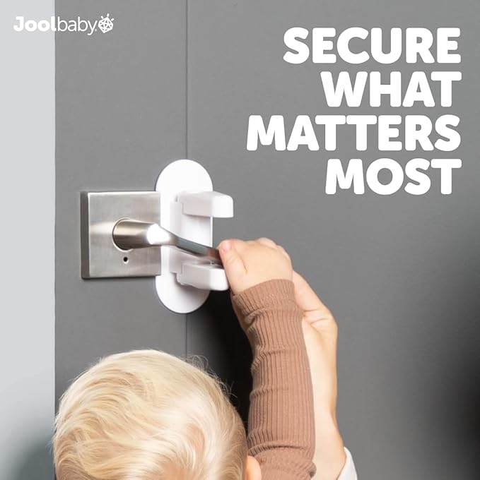 Jool Baby Door Lever Locks (4 Pack) Prevent Toddlers from Opening Door Handles - Easy One Hand Adult Access