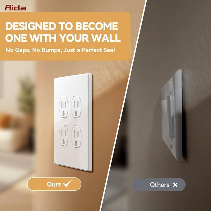 AIDA 2-Gang Screwless Wall Plates - Mid-Size Thermoplastic Cover for Duplex & Combo Receptacles and Toggle Switches - Unbreakable & UL Listed - 10 Pack,Matte White