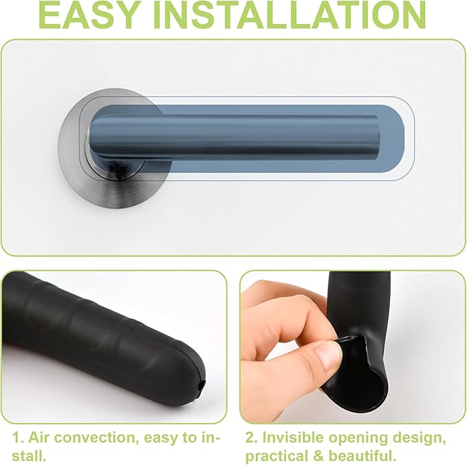 Door Handle Covers, 2Pcs Black Silicone Door Handle Glove Covers Door Knob Covers Anti-Slip Safety Door Lever Protectors with Anti-Collision Adhesive Strip for Flat Square Door Levers