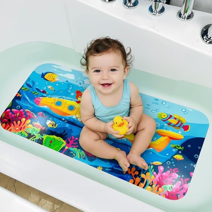 BEEHOMEE Bath Mats for Tub Kids,Baby Toddler - Large Cartoon Non-Slip Bathroom Bathtub Anti-Slip Shower Mats for Floor 35x15,Machine Washable XL Size Bathroom Mats (Submarine)