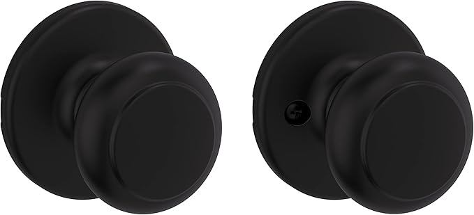 Kwikset Cove Interior Passage Door Knob, Handle for Closet and Hallway Doors, Non-Locking Doorknob, Matte Black (Pack of 4)
