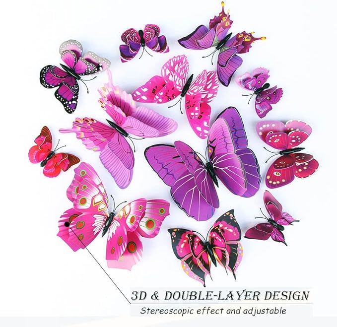 OPSEAM Butterfly Wall Decor 24/48 PCS, 3D Butterflies Stickers for Party Decorations with Magnets (Purple, 48)