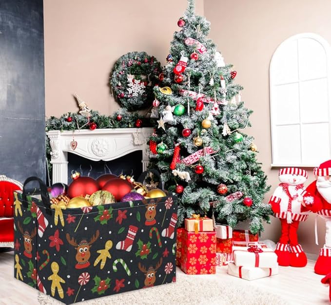 TIBAOLOVER Rectangular Christmas Basket Tree Gift Baskets for Families Cute Baby Storage Bin Kids Storage Bin Toy Organizer Box Christmas Room Decor for Parties(Black)