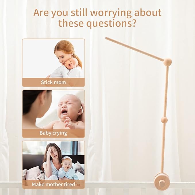 Crib Mobile Arm, HBM 30 Inch Wooden Mobile Arm for Crib Rotating Baby Mobile Hanger Beech Mobile Crib Arm Attachment Nursery Decor,Anti Slip for Sturdy Crib Mobile Hanger for Crib