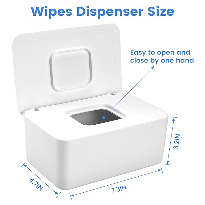 2 Pack LEQXGO Baby Wipes Dispenser, Wipes Dispenser Baby Wipes Case, Baby Wipe Holder for Fresh Wipes, Non-Slip Wipes Case, Wipe Container with Sealing Design Lid (White and White)