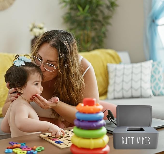 Butt Wipes Dispenser 7.28" L * 4.80" W * 2.75" H, Bathroom Flushable Baby Wipes Container Holder Nursery