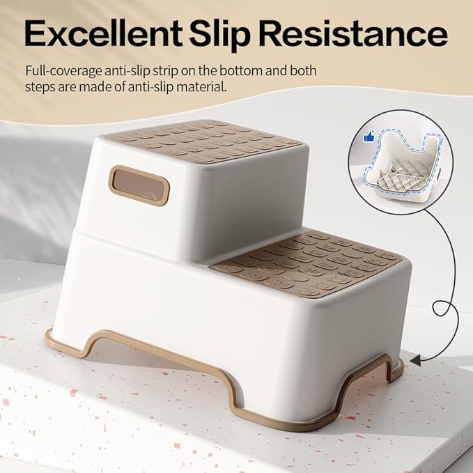 ZLMHYYM Toddler Step Stool for Bathroom sink, 2 Pack Step Stool for Kids, Plastic Potty Training Toilet Stepping Stools, Child and Baby Lightweight&No-Slip Two Step Stools for Kitchen(Off-White/Khaki)