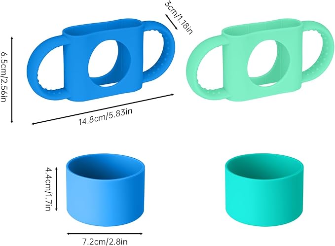 NiHome Silicone Double Handle & Boot for Owala Kids’ Tumbler 12oz 15oz, Easy to Install for Toddlers to Grip & Train, Shock-Absorbing Bottom Sleeve Drop Protection, 2Pcs (Blue + Green)