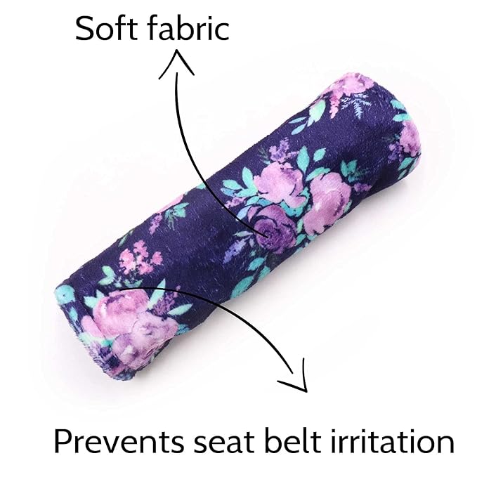 Baby Car Seat Belt Covers, Purple Flower Car Seat Strap Covers for Boys Girls, Fleece Stroller Strap Cover for Kids, Soft Car Seat Neck Cover, Newborn Car Seat Straps Shoulder Protectors, 2 Pack,