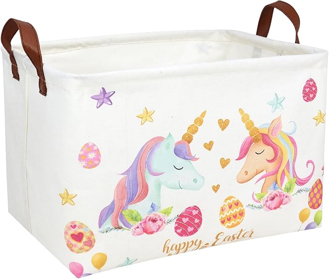 ASKETAM Unicorn Easter Basket for Kid Large Empty Rectangular Cute Easter Gift Storage Basket Bunny Eggs Décor (Unicorn)