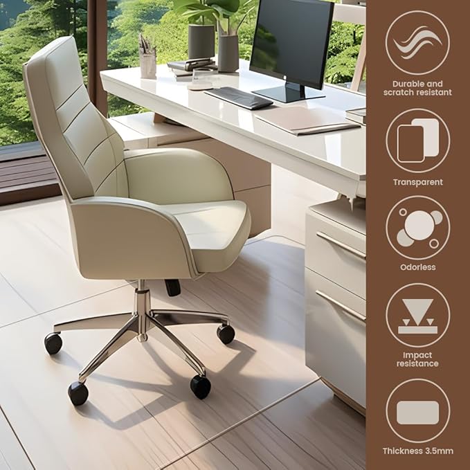 Office Chair Mat for Carpet, 48"x36", Transparent, 0.14" Thick, Heavy Duty, Flat Shipping, Protects Carpets & Hardwood Floors