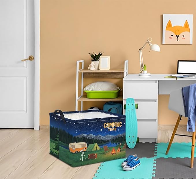 HKEC Rectangle Storage Basket with Handles,Collapsible Storage Bin,Books Box,Gift Basket(Camping)