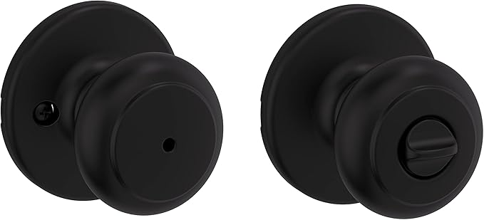 Kwikset Cove Interior Privacy Door Knob with Lock, Door Handle For Bathroom and Bedroom, Matte Black Keyless Turn Lock Doorknob
