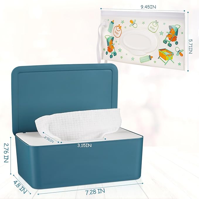 Diaper Wipes Dispenser Wipes Holder, Wipes Tissue Case Keeps Wipes Fresh Tissue Wipes Container with Lid (Blue)