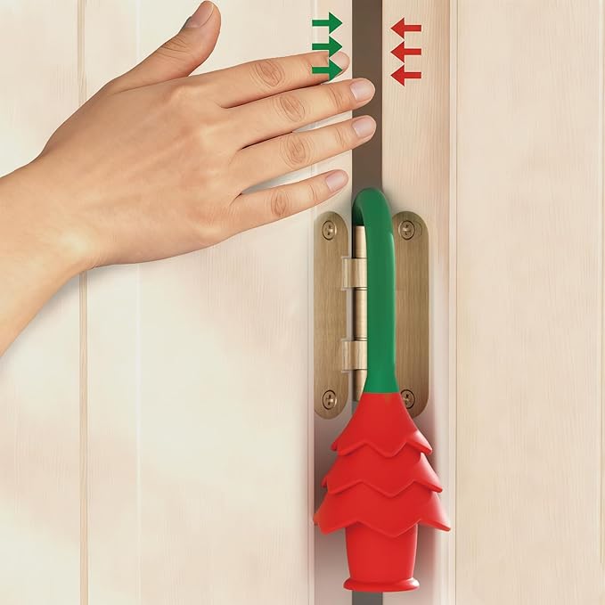 YOFENZO Christmas Tree Hanging Silicone Door Pinch Guard and Anti Door Slam Stopper,Child Safety Finger Pinch Guard,Baby Proofing Doors to Keep Door Open Stop Door from Slamming(2 PCS red-Green)